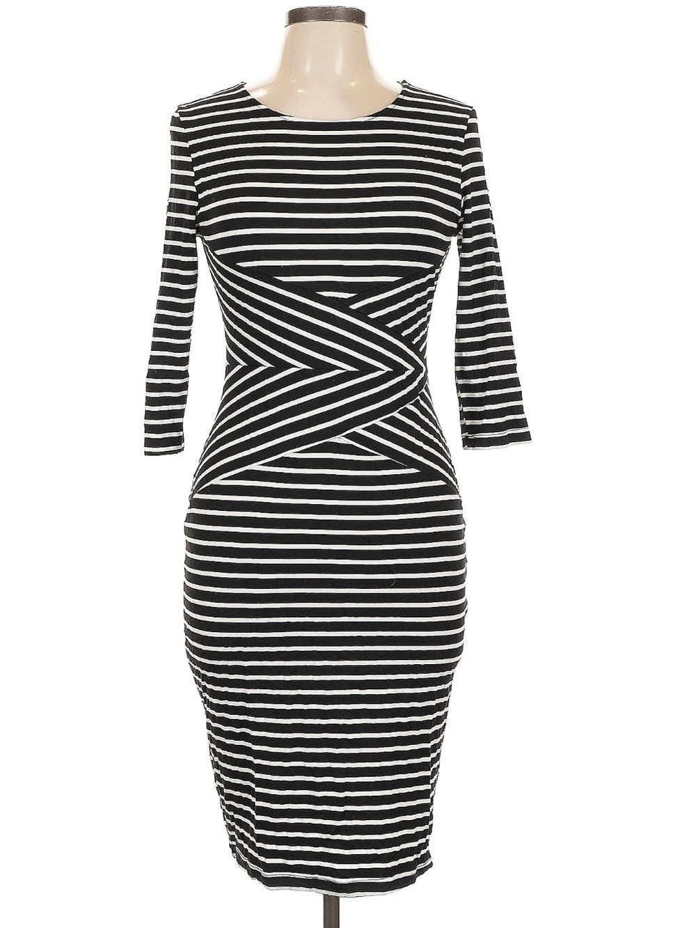 Bodycon Black and White modern Striped Long Sleeve Dress